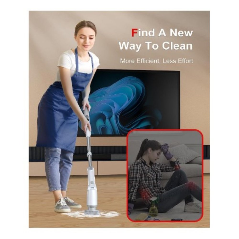 Cordless Electric Spin Scrubber/ Digital Display/ 2 Speeds/ Extension Arm - Picture 3 of 8